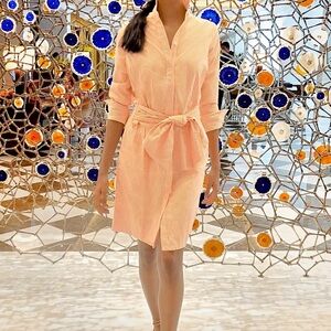 Gretchen Scott Orange Gingham Shirt Dress